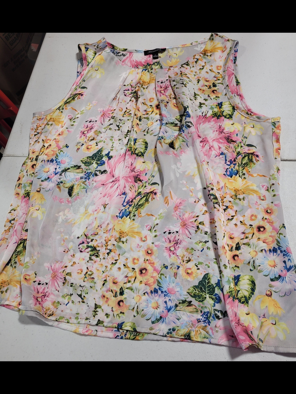 Notations Floral Sleeveless Pleat-Front Camisole - Pink, Yellow, Blue